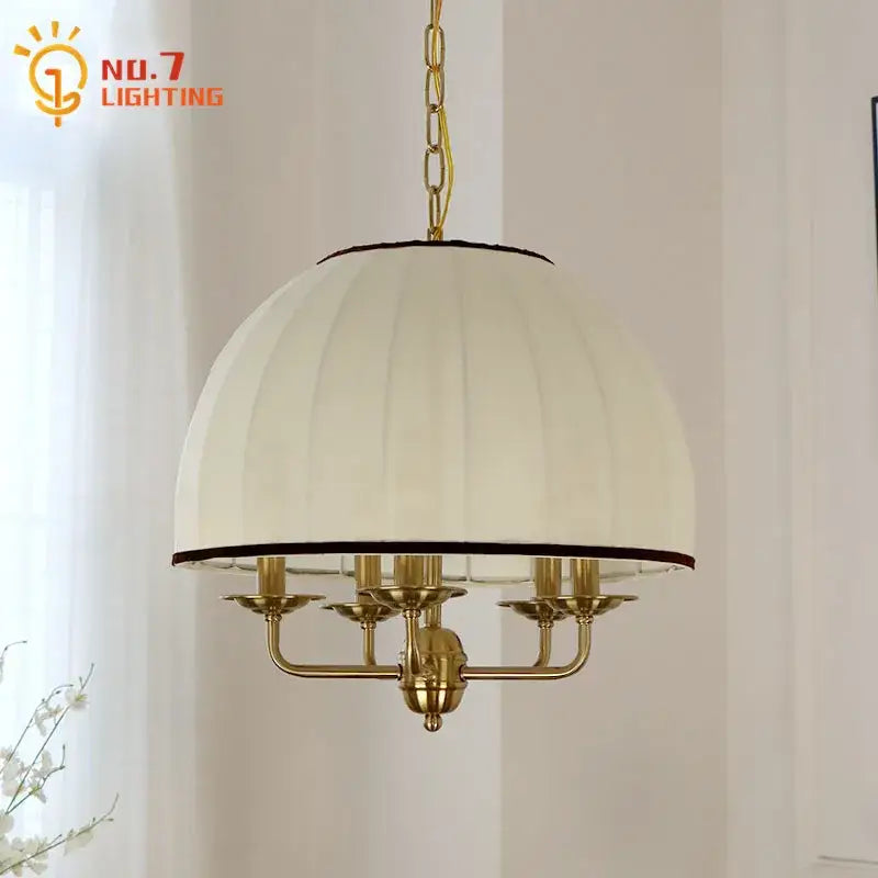 Neoclassical cream striped glass pendant light dining room brass frame