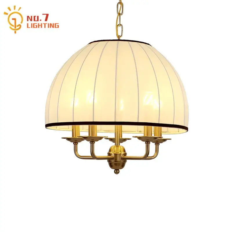 Neoclassical cream striped glass pendant light dining room brass frame