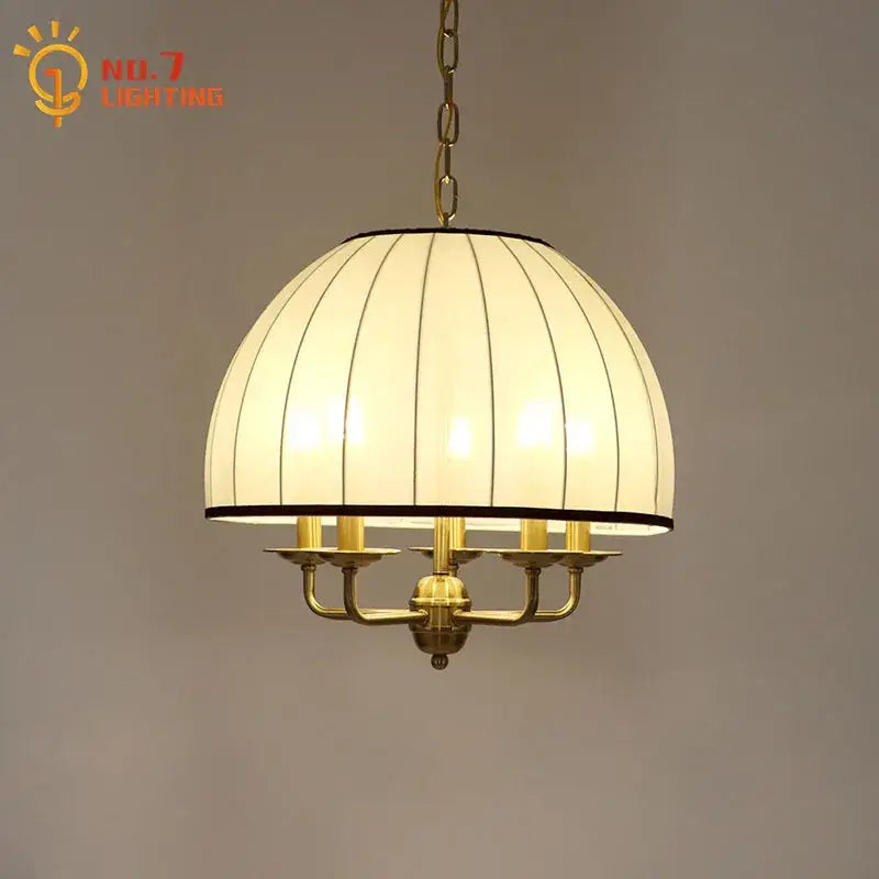 Neoclassical cream striped glass pendant light dining room brass frame