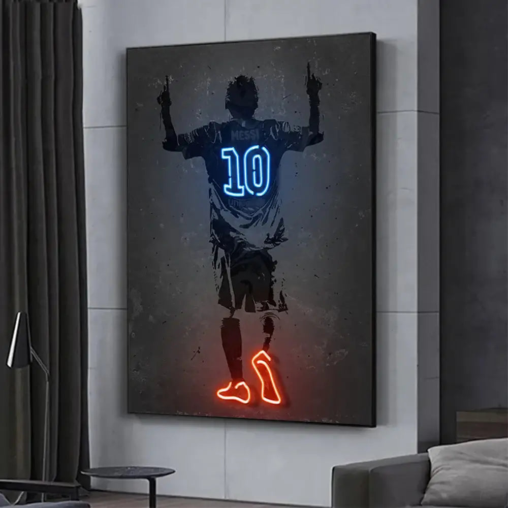 Modern neon soccer player wall art poster bedroom decor