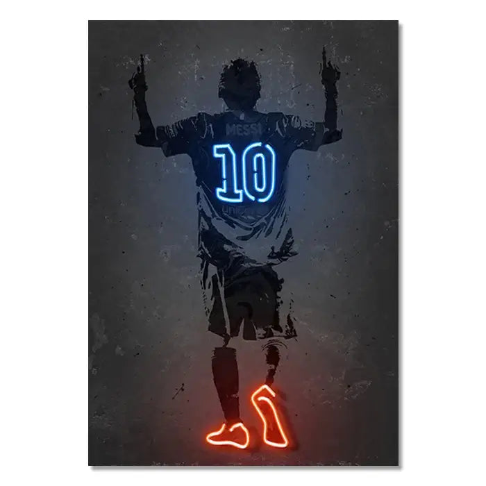 Modern neon soccer player wall art poster bedroom decor