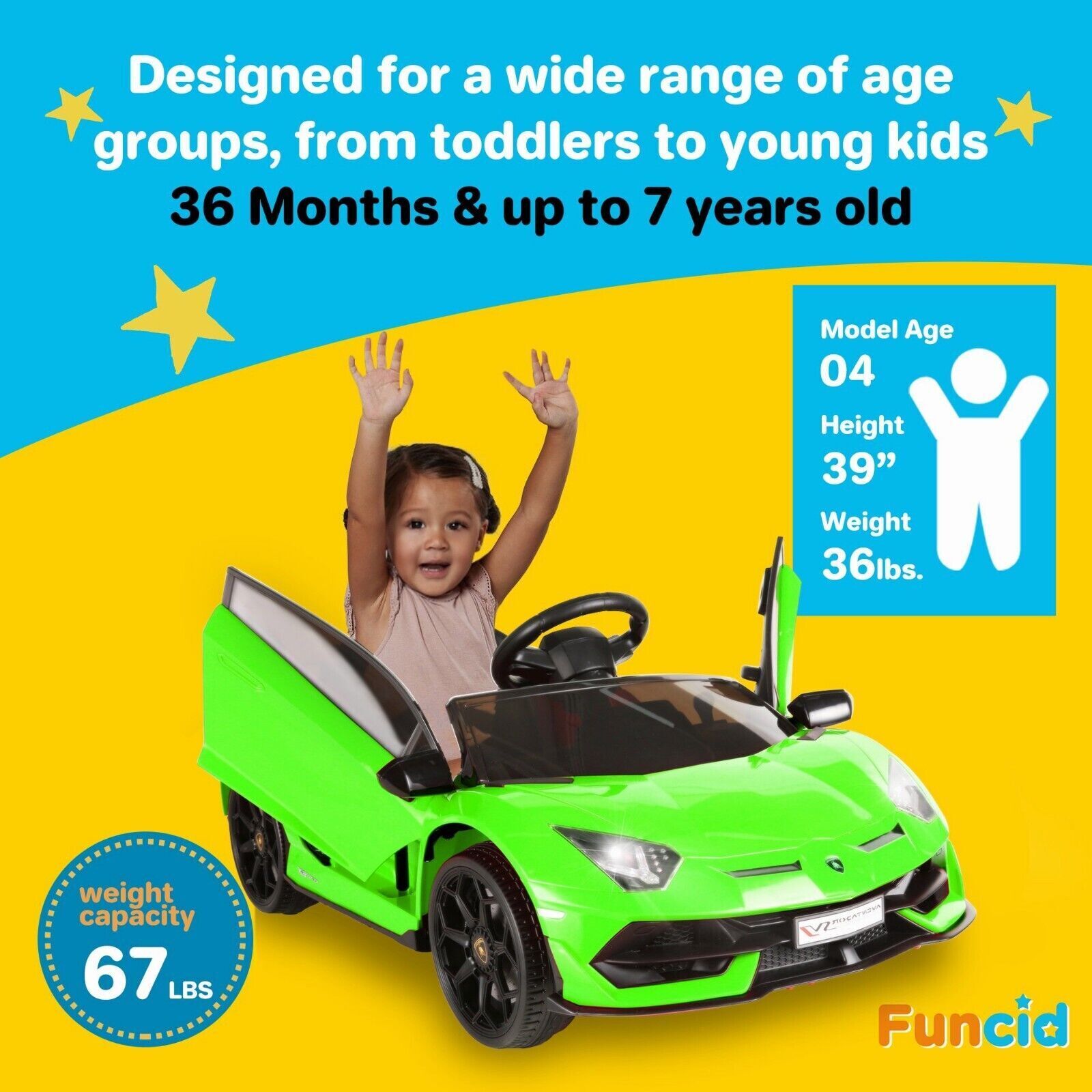12V Lamborghini Electric Ride On Car for Kids with Remote Control, MP3 Player, and LED Lights