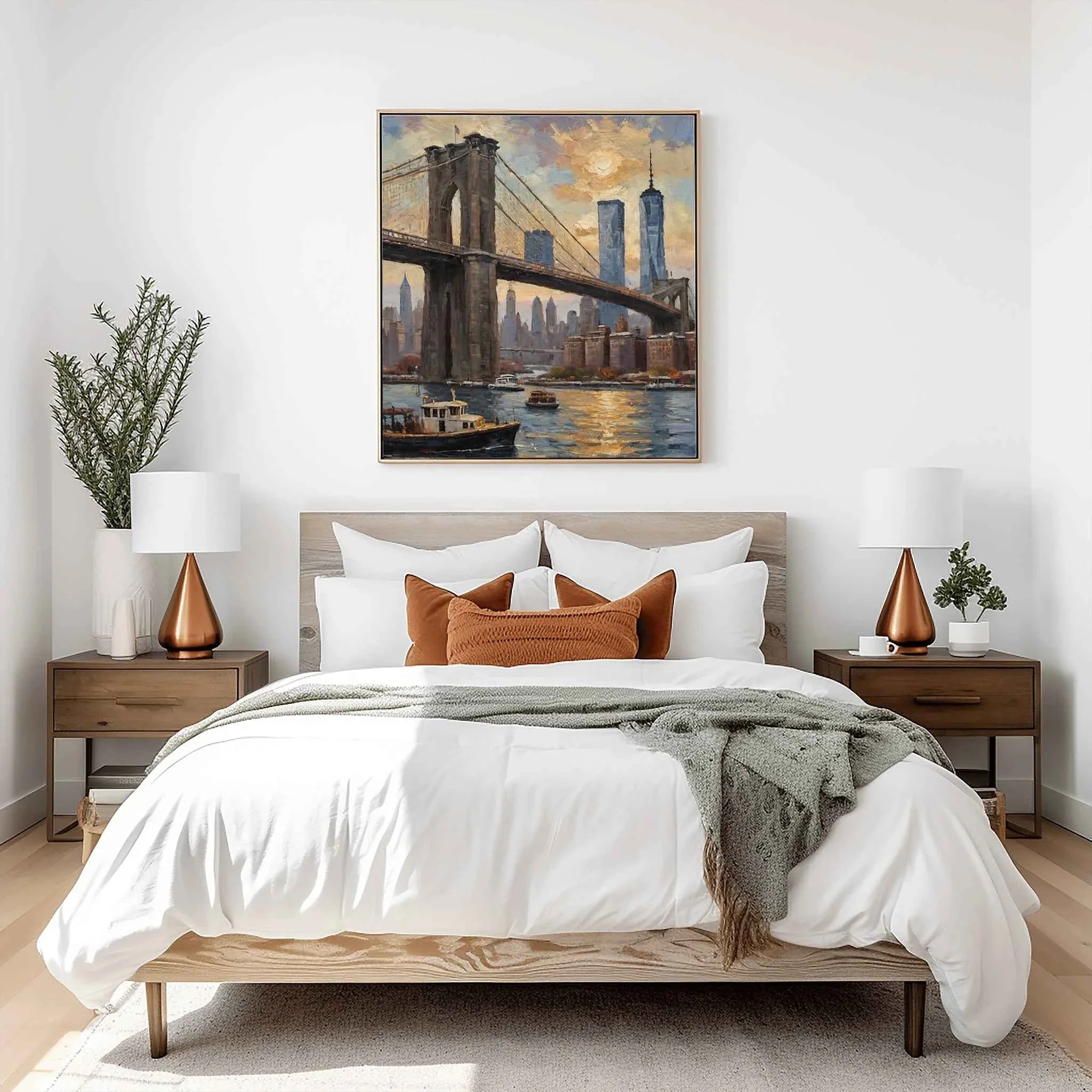Brooklyn Twilight: Iconic NYC Bridge & Skyline Oil Painting Canvas Art