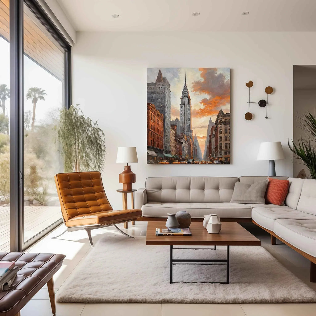 Golden Chrysler: Sunset Manhattan Skyline & Art Deco Architecture Oil Painting