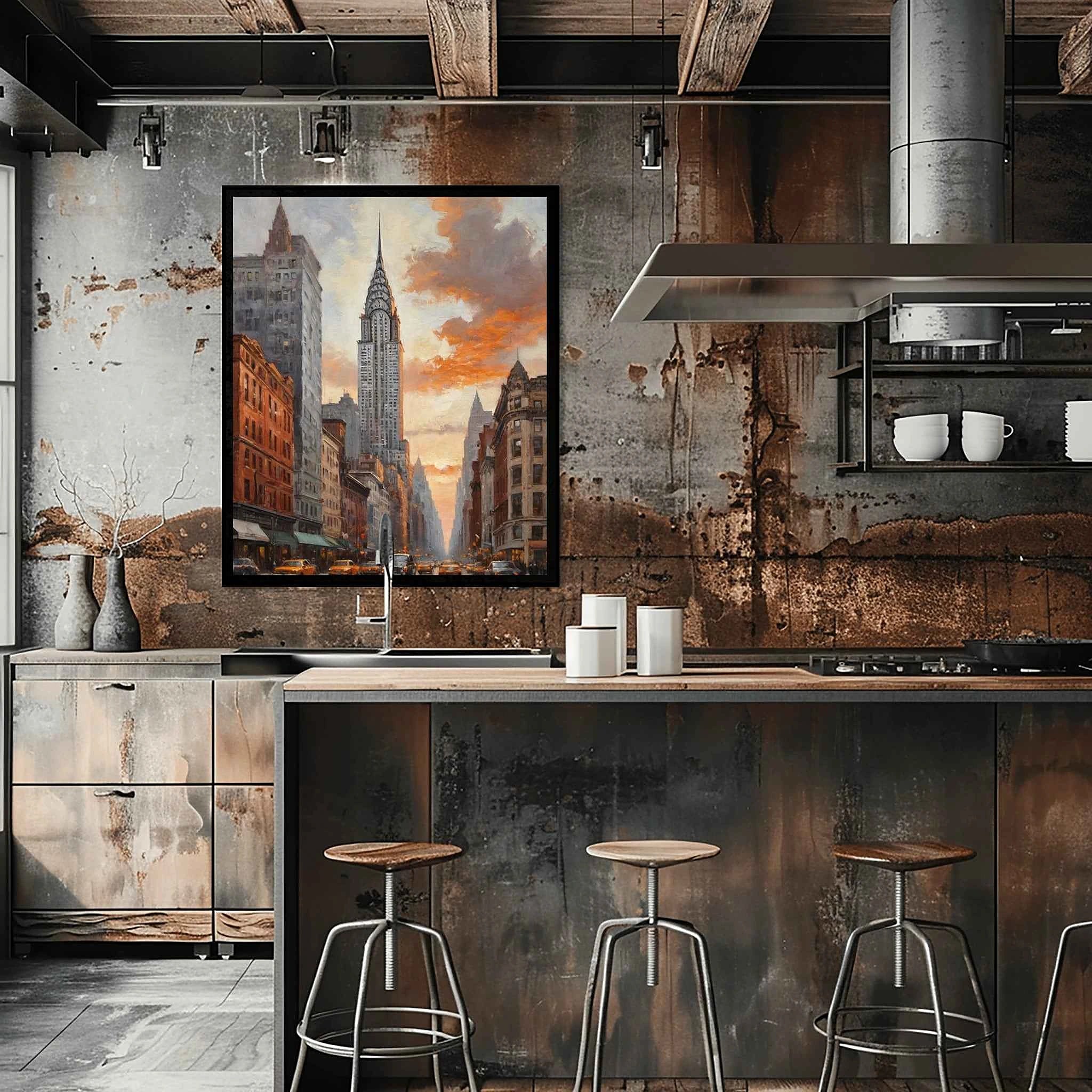 Golden Chrysler: Sunset Manhattan Skyline & Art Deco Architecture Oil Painting