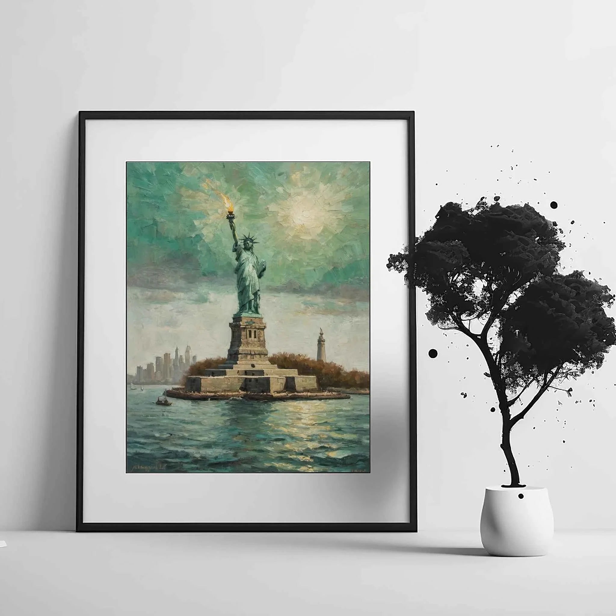 Liberty Beacon: Iconic Statue of Liberty & New York Harbor Oil Painting