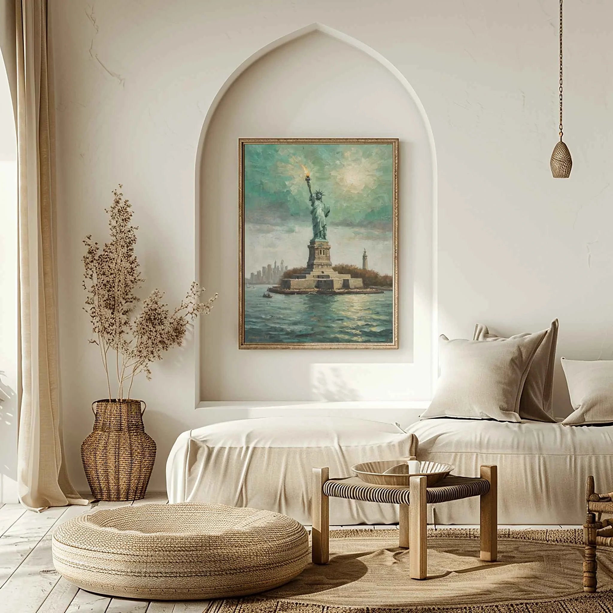 Liberty Beacon: Iconic Statue of Liberty & New York Harbor Oil Painting