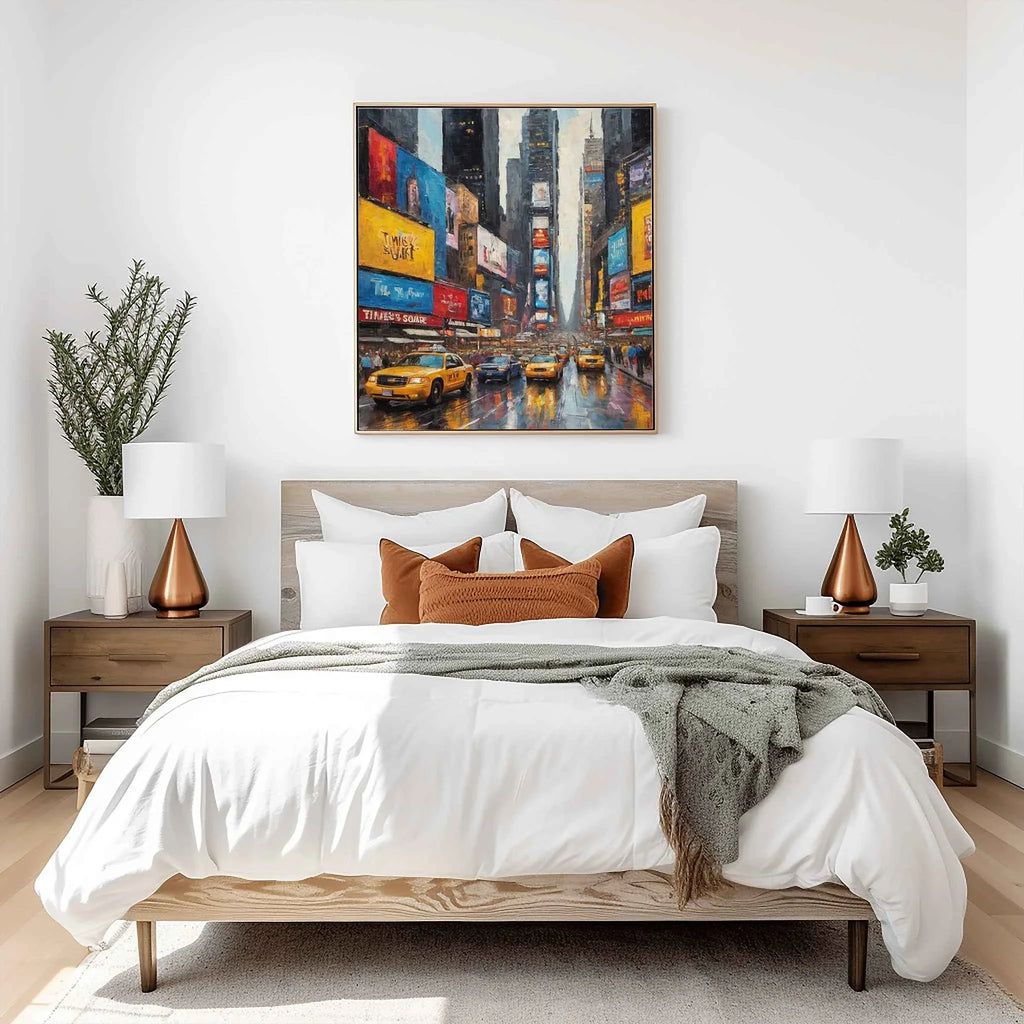 Times Square Pulse: Iconic NYC Neon Lights & Busy City Streets Oil Painting