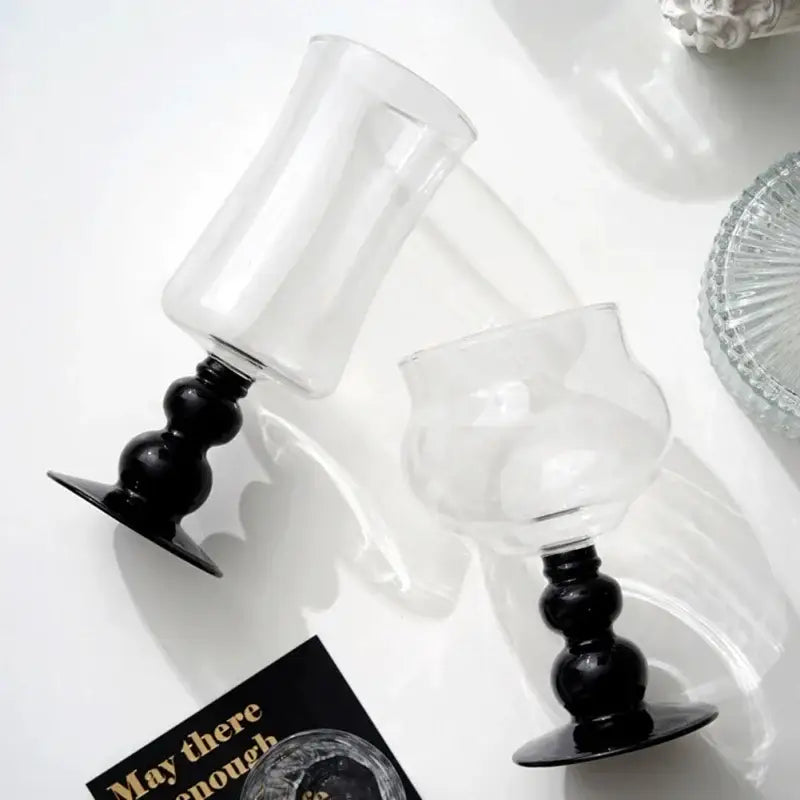Nordic black glass beaded stem goblet kitchen drinking cup
