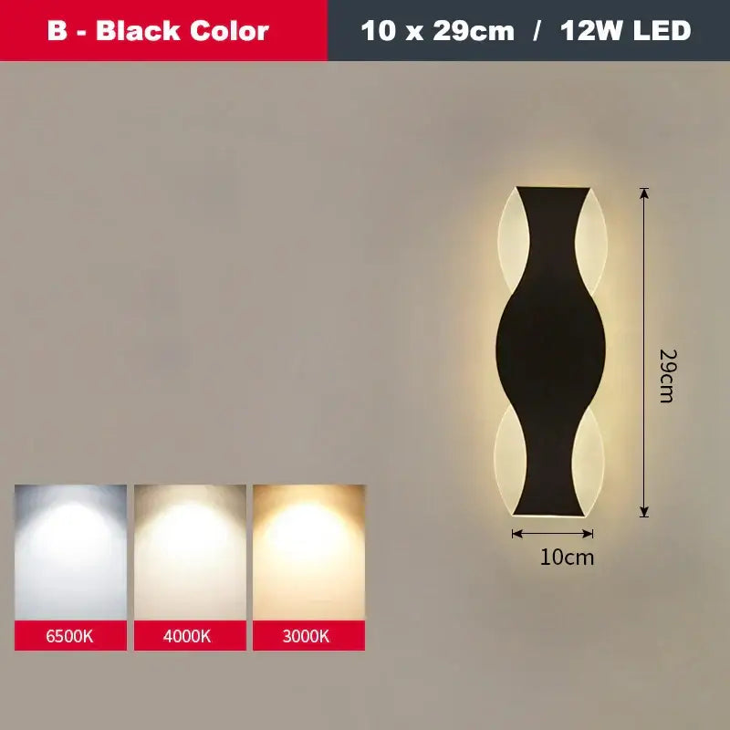 Nordic black led wave wall light bedroom sculptural decor