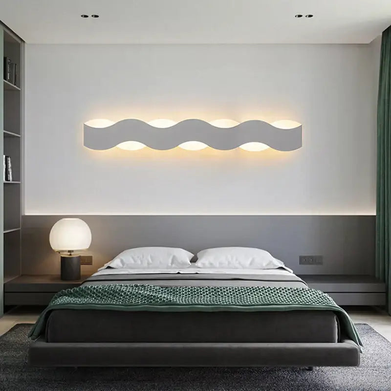 Nordic black led wave wall light bedroom sculptural decor