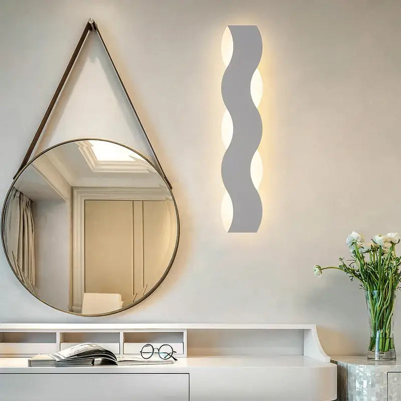 Nordic black led wave wall light bedroom sculptural decor