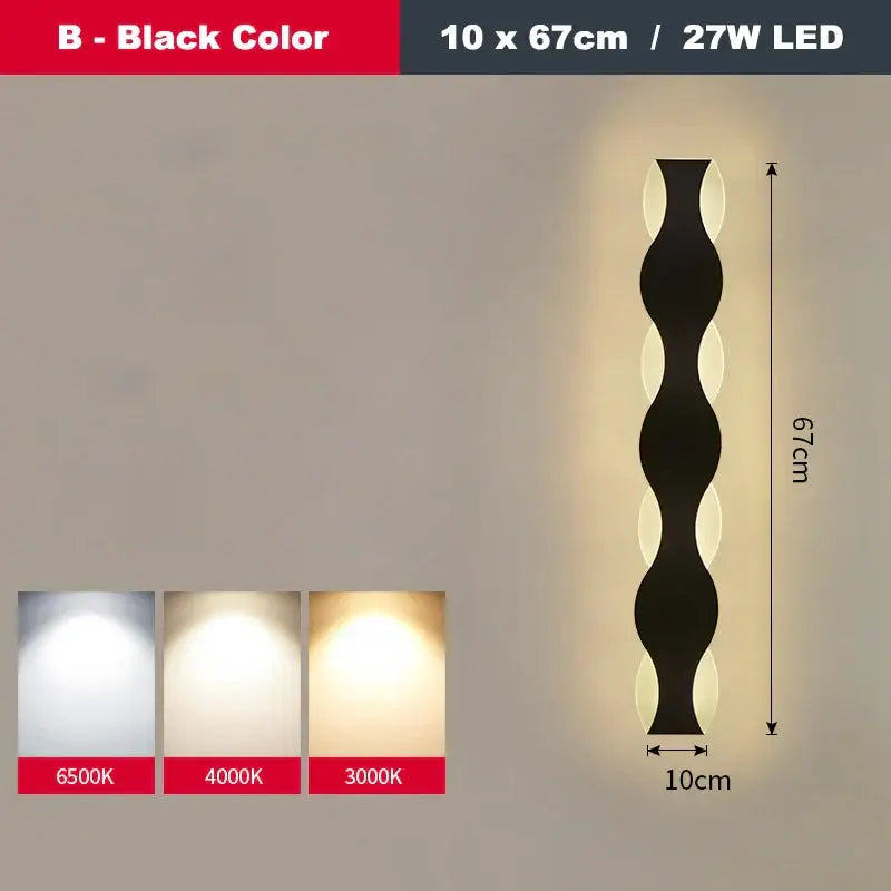 Nordic black led wave wall light bedroom sculptural decor