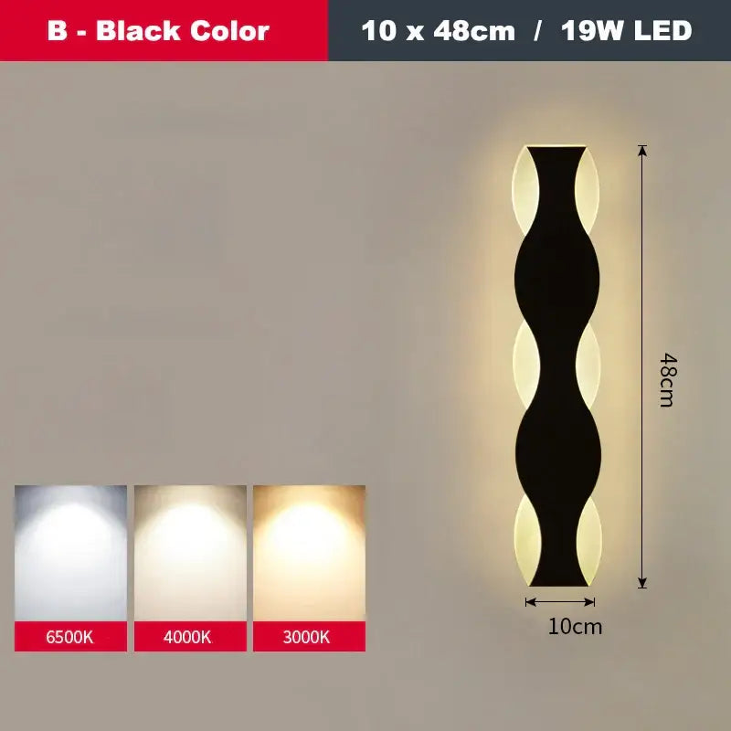 Nordic black led wave wall light bedroom sculptural decor