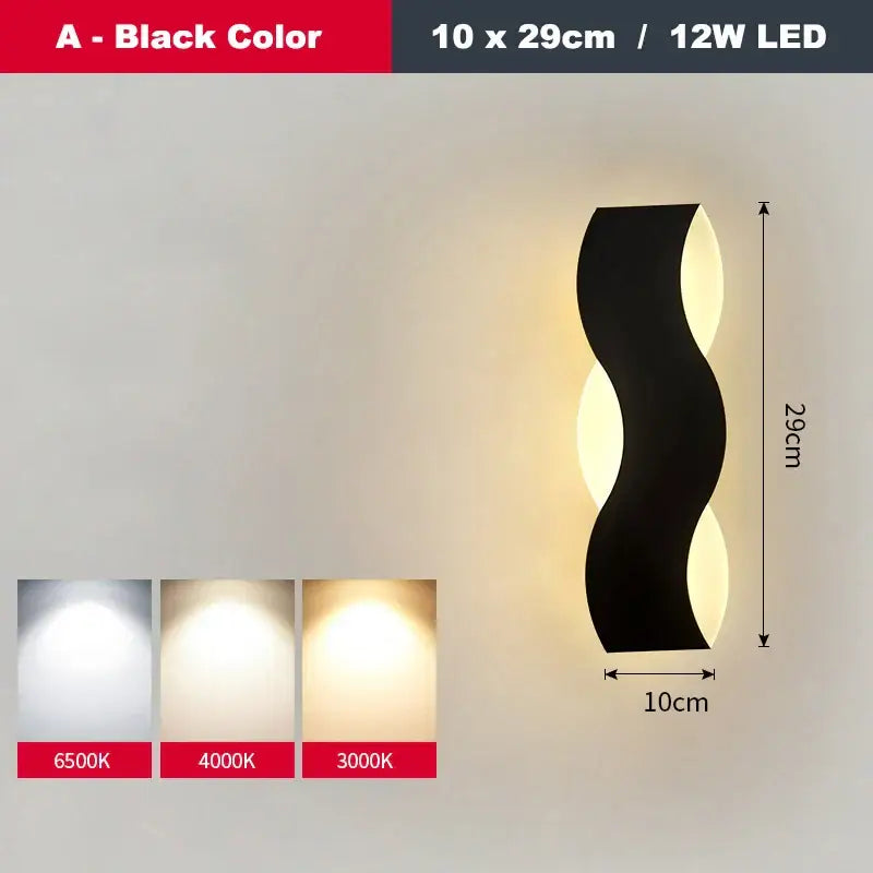 Nordic black led wave wall light bedroom sculptural decor