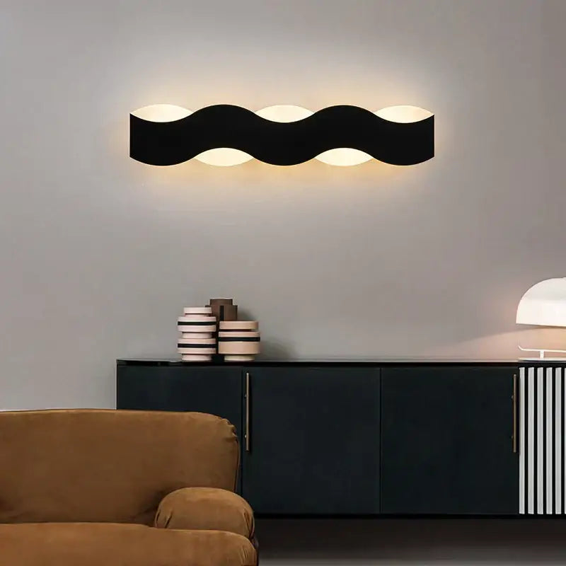 Nordic black led wave wall light bedroom sculptural decor