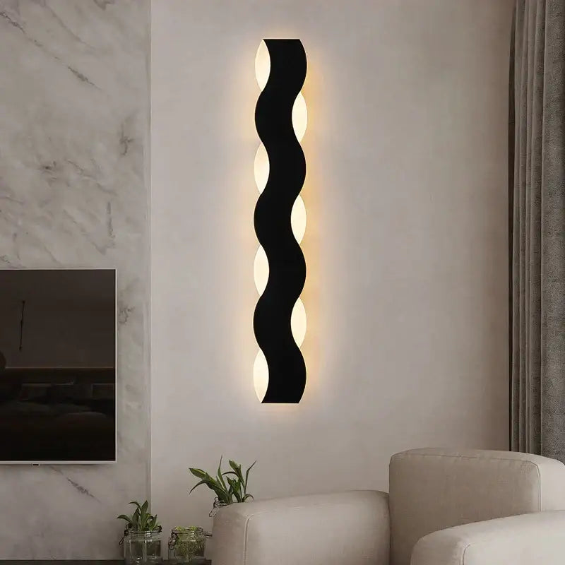 Nordic black led wave wall light bedroom sculptural decor