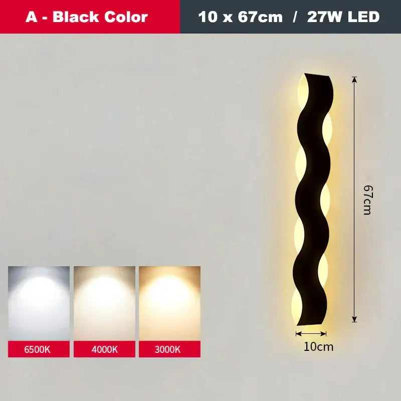 Nordic black led wave wall light bedroom sculptural decor