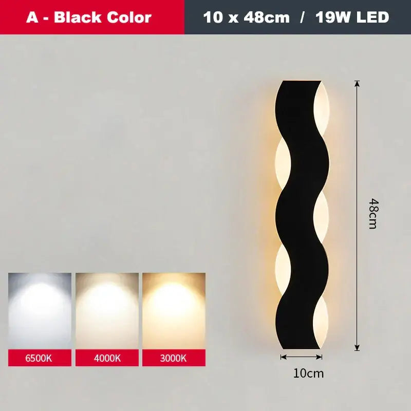 Nordic black led wave wall light bedroom sculptural decor