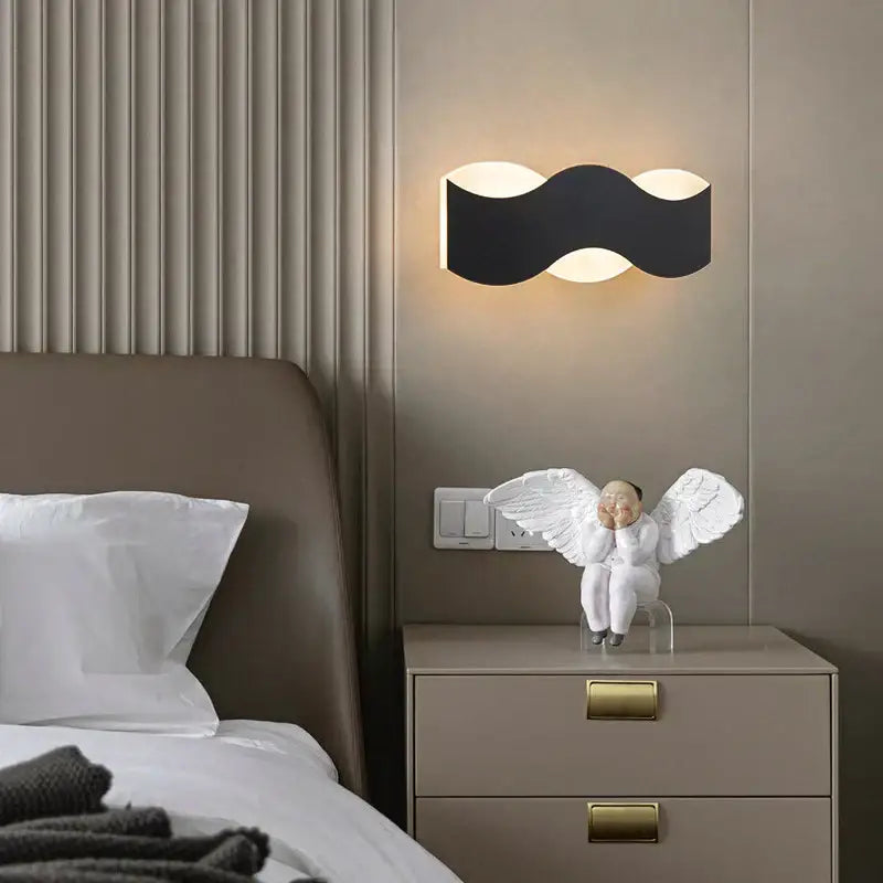 Nordic black led wave wall light bedroom sculptural decor