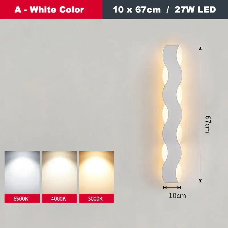 Nordic black led wave wall light bedroom sculptural decor
