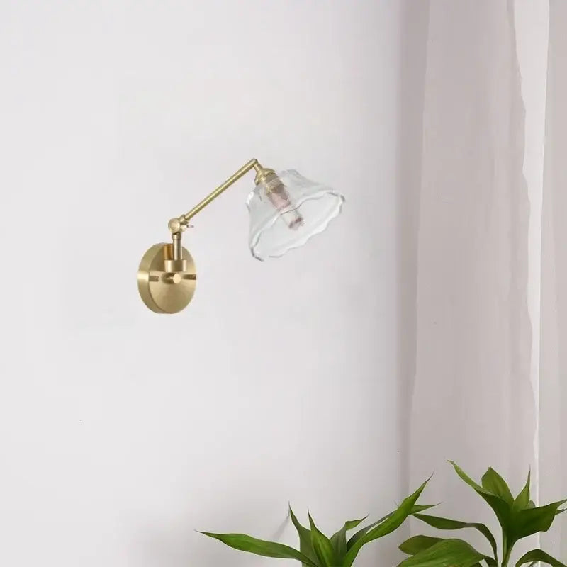 Nordic brass and clear glass wall sconce with bedroom pull chain