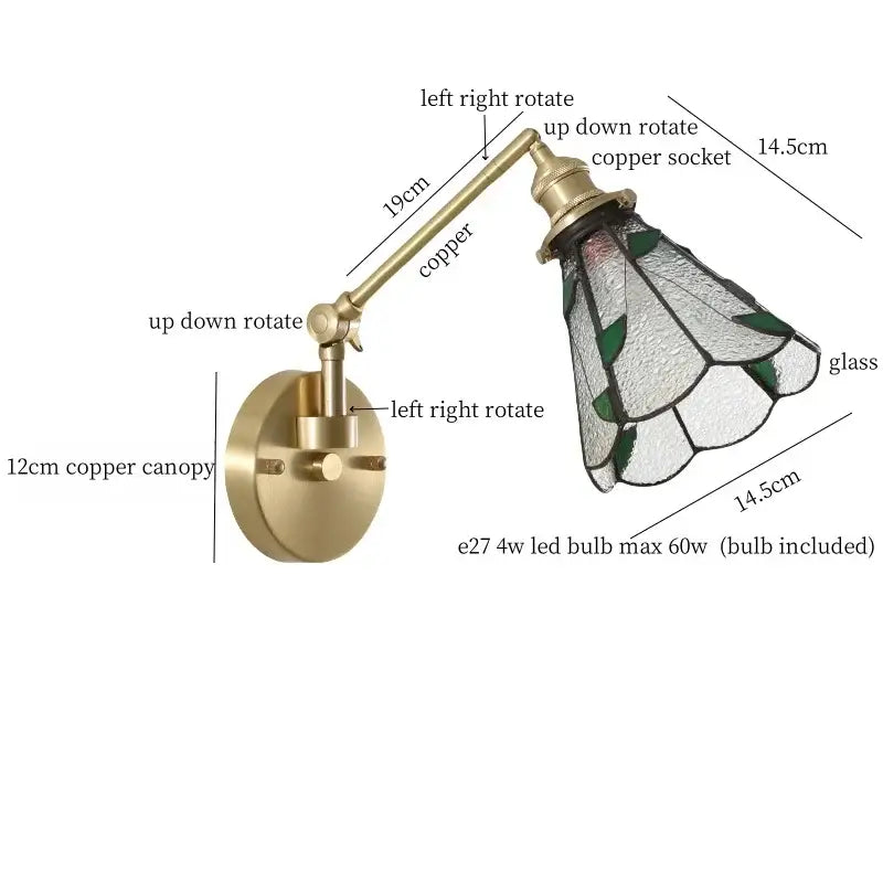Nordic brass and clear glass wall sconce with bedroom pull chain
