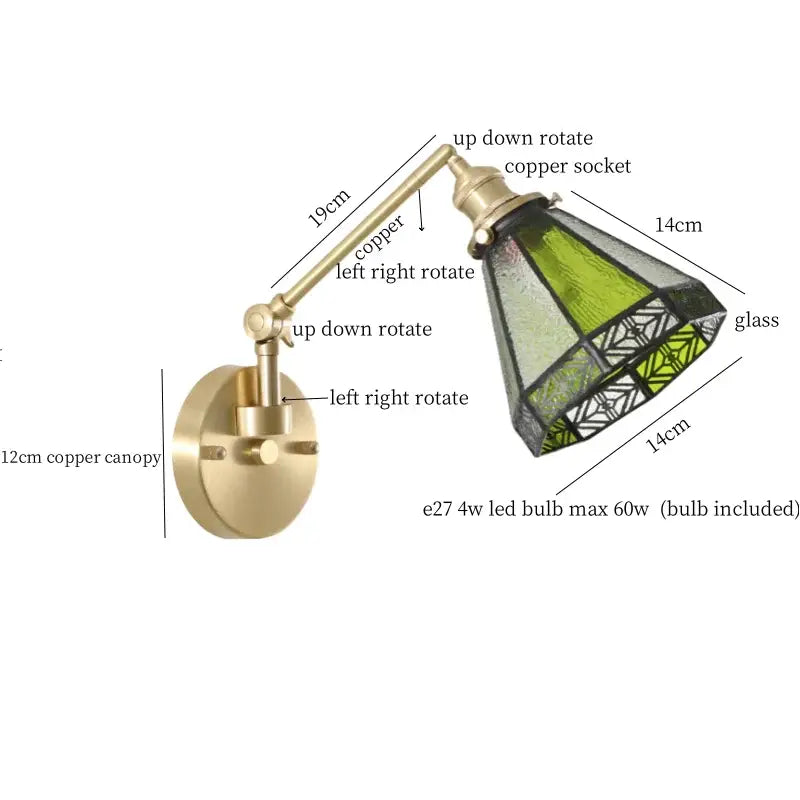Nordic brass and clear glass wall sconce with bedroom pull chain