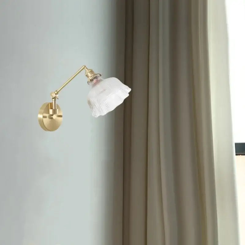 Nordic brass and clear glass wall sconce with bedroom pull chain