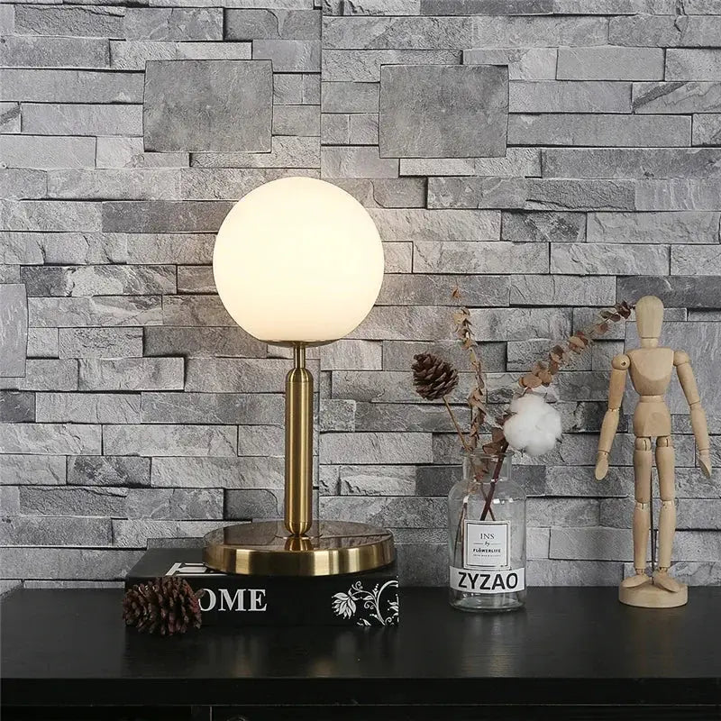 Nordic brass and glass ball led table lamp for bedroom decor