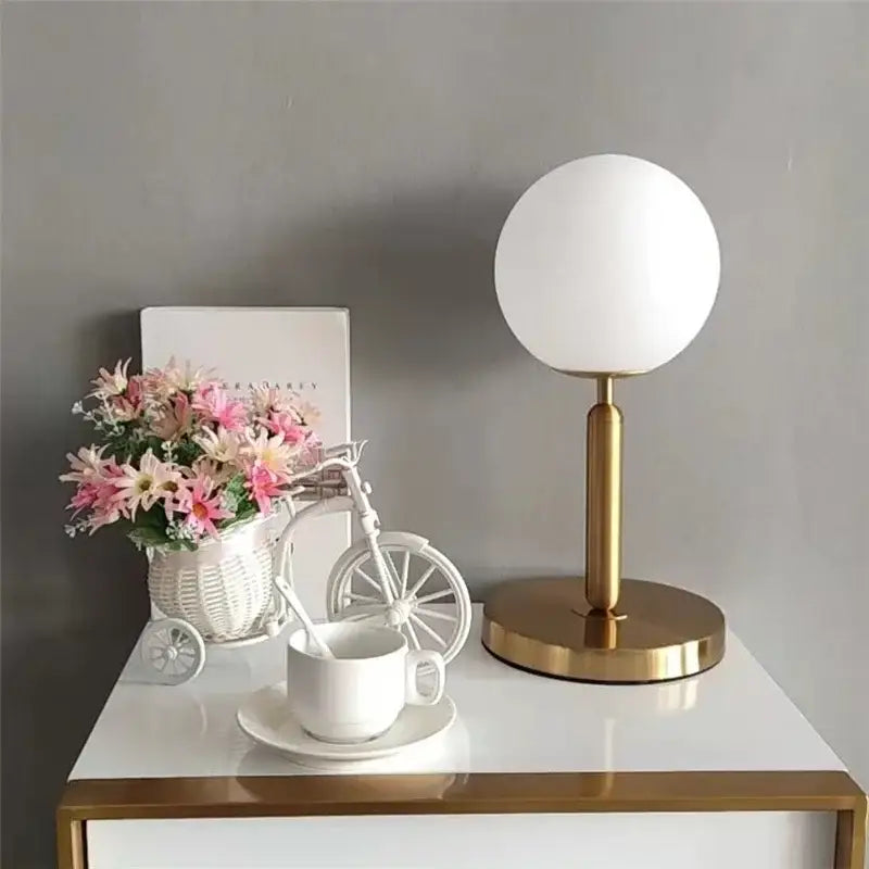Nordic brass and glass ball led table lamp for bedroom decor