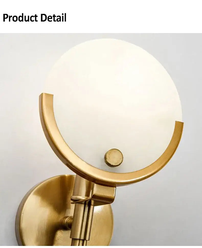 Nordic brass and marble wall lamp for bedroom with frosted glass shade