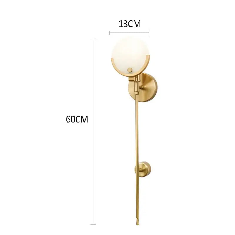 Nordic brass and marble wall lamp for bedroom with frosted glass shade