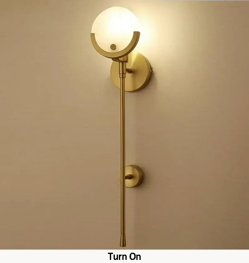Nordic brass and marble wall lamp for bedroom with frosted glass shade