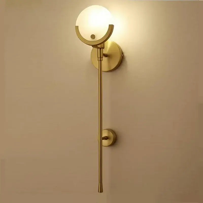 Nordic brass and marble wall lamp for bedroom with frosted glass shade
