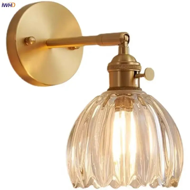 Nordic brass faceted clear glass wall lights bedroom sconce