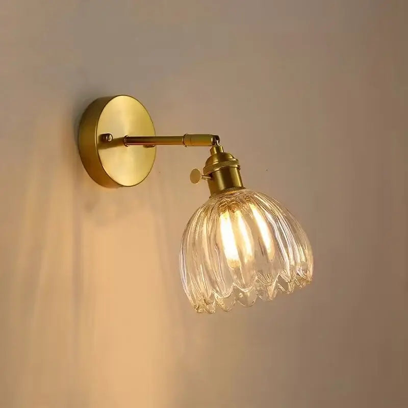 Nordic brass faceted clear glass wall lights bedroom sconce