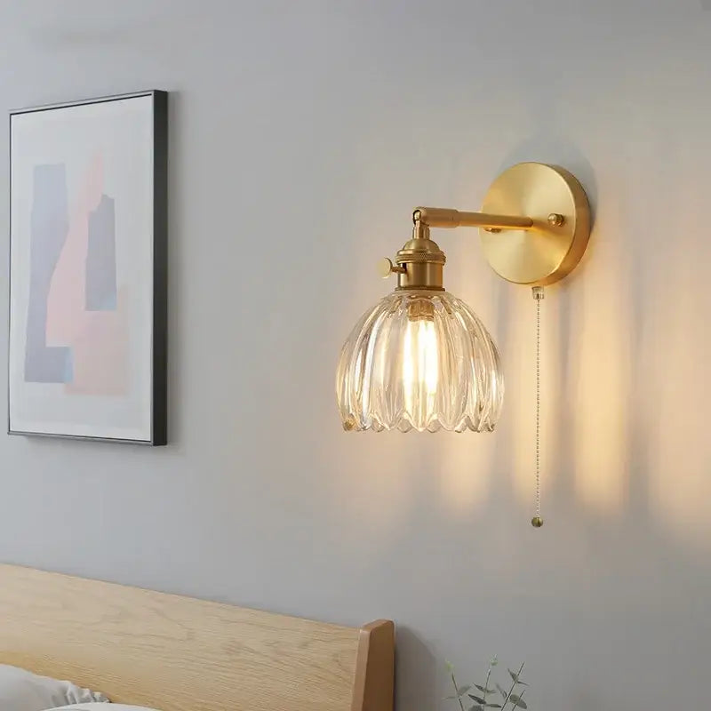 Nordic brass faceted clear glass wall lights bedroom sconce