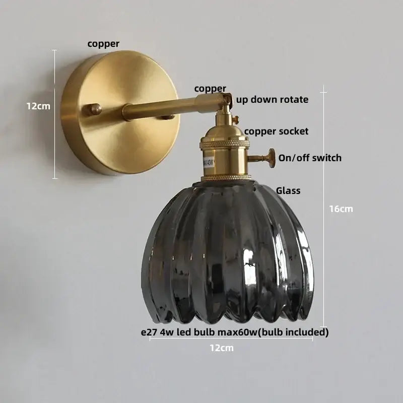 Nordic brass faceted clear glass wall lights bedroom sconce