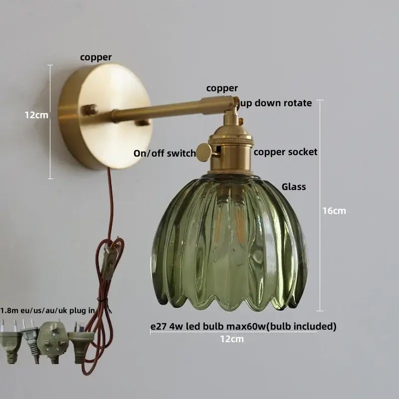Nordic brass faceted clear glass wall lights bedroom sconce