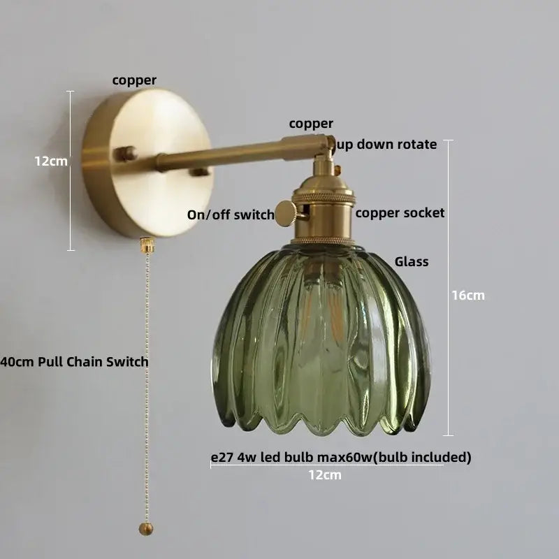 Nordic brass faceted clear glass wall lights bedroom sconce