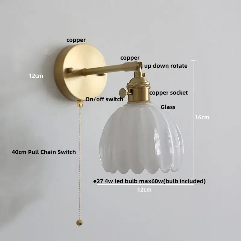 Nordic brass faceted clear glass wall lights bedroom sconce