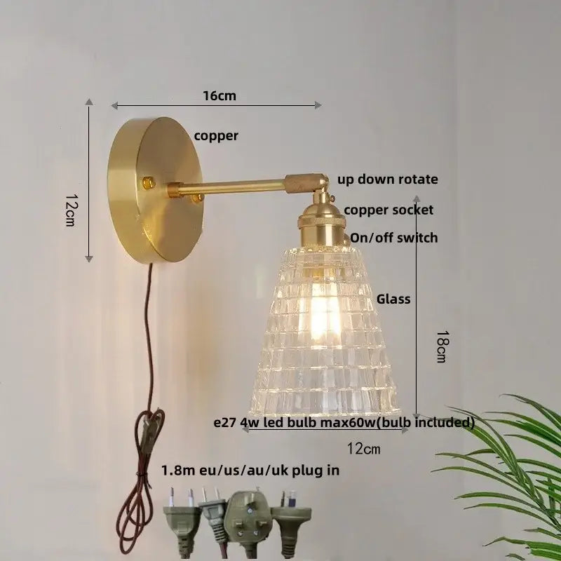 Nordic gold brass led wall sconce bedroom light with adjustable arm