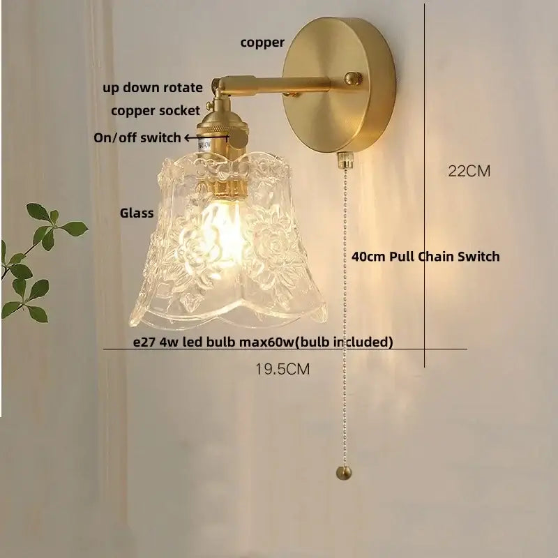 Nordic gold brass led wall sconce bedroom light with adjustable arm