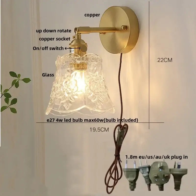 Nordic gold brass led wall sconce bedroom light with adjustable arm