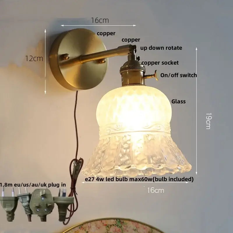 Nordic gold brass led wall sconce bedroom light with adjustable arm