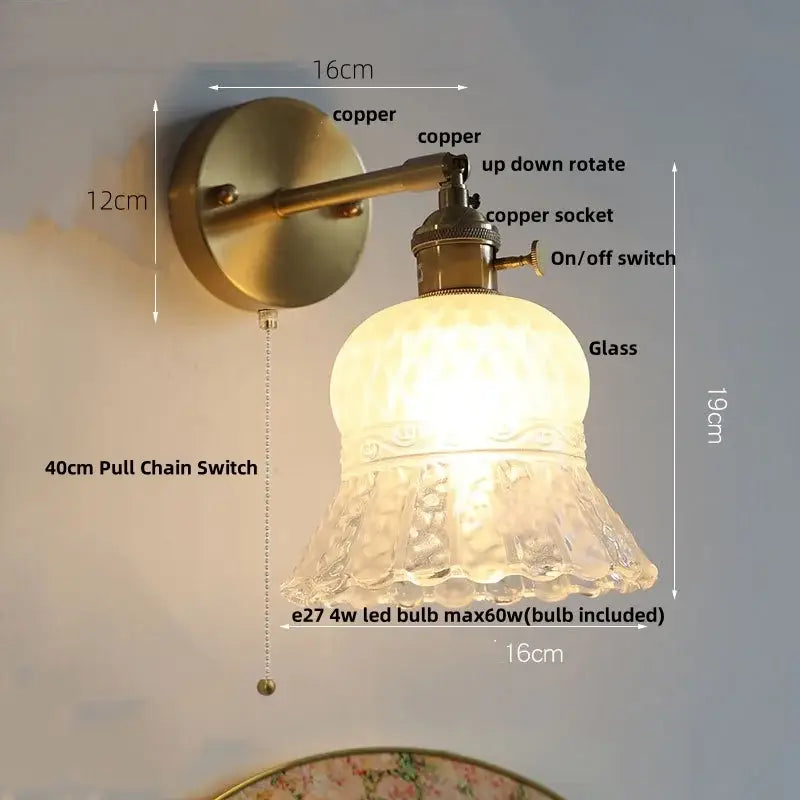 Nordic gold brass led wall sconce bedroom light with adjustable arm