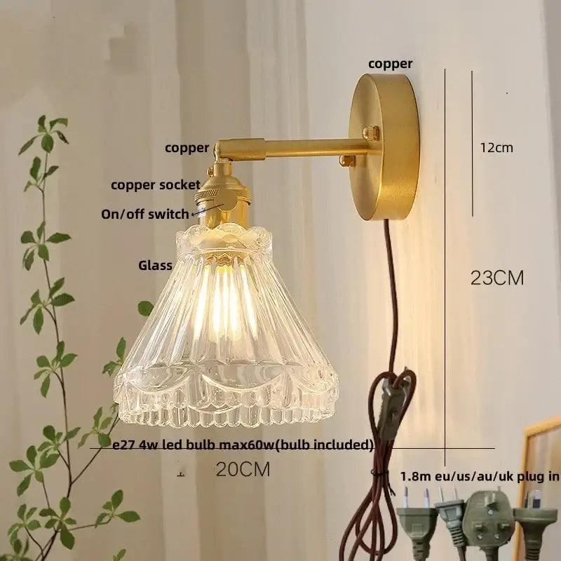Nordic gold brass led wall sconce bedroom light with adjustable arm