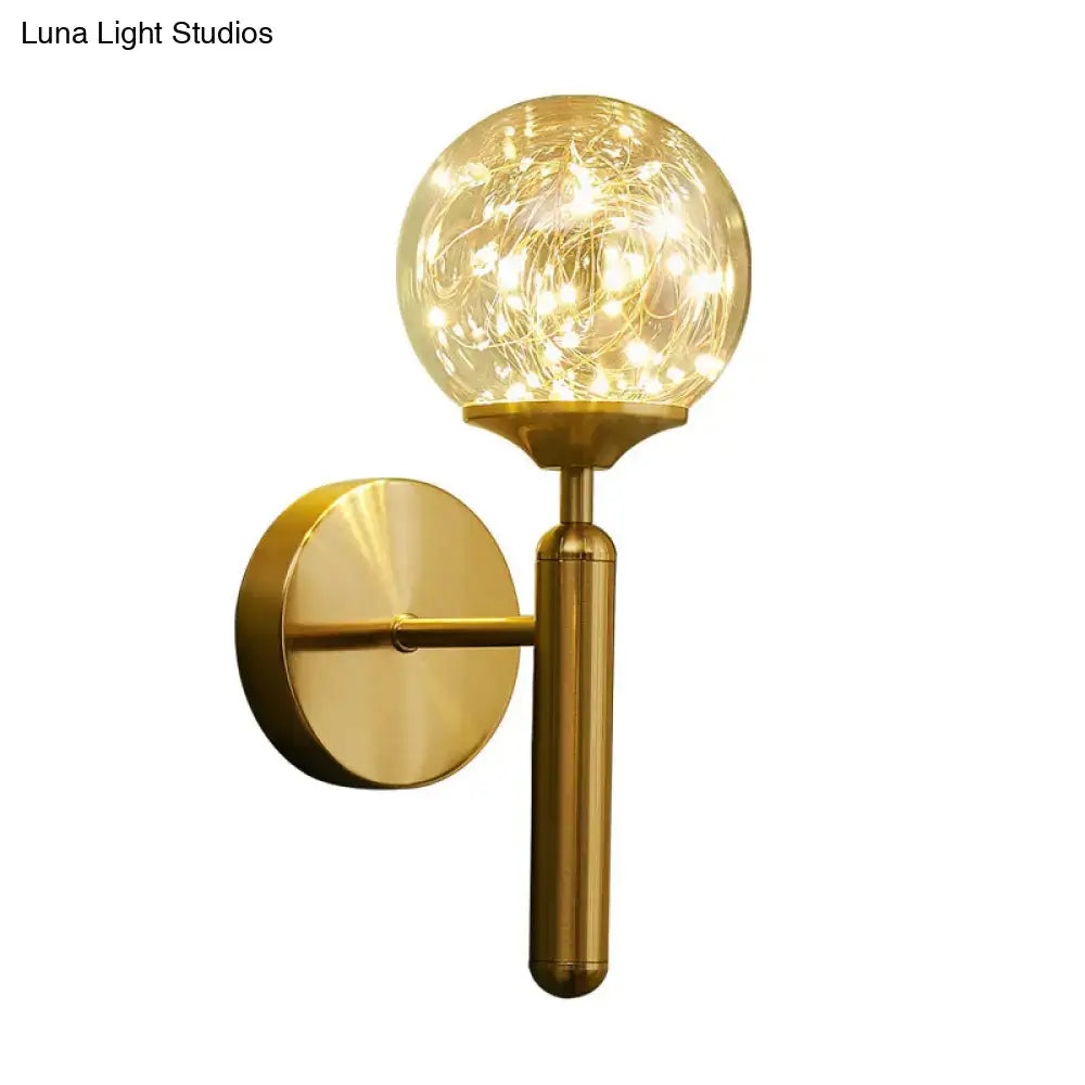 Nordic gold glass globe wall sconce with bedroom fairy lights