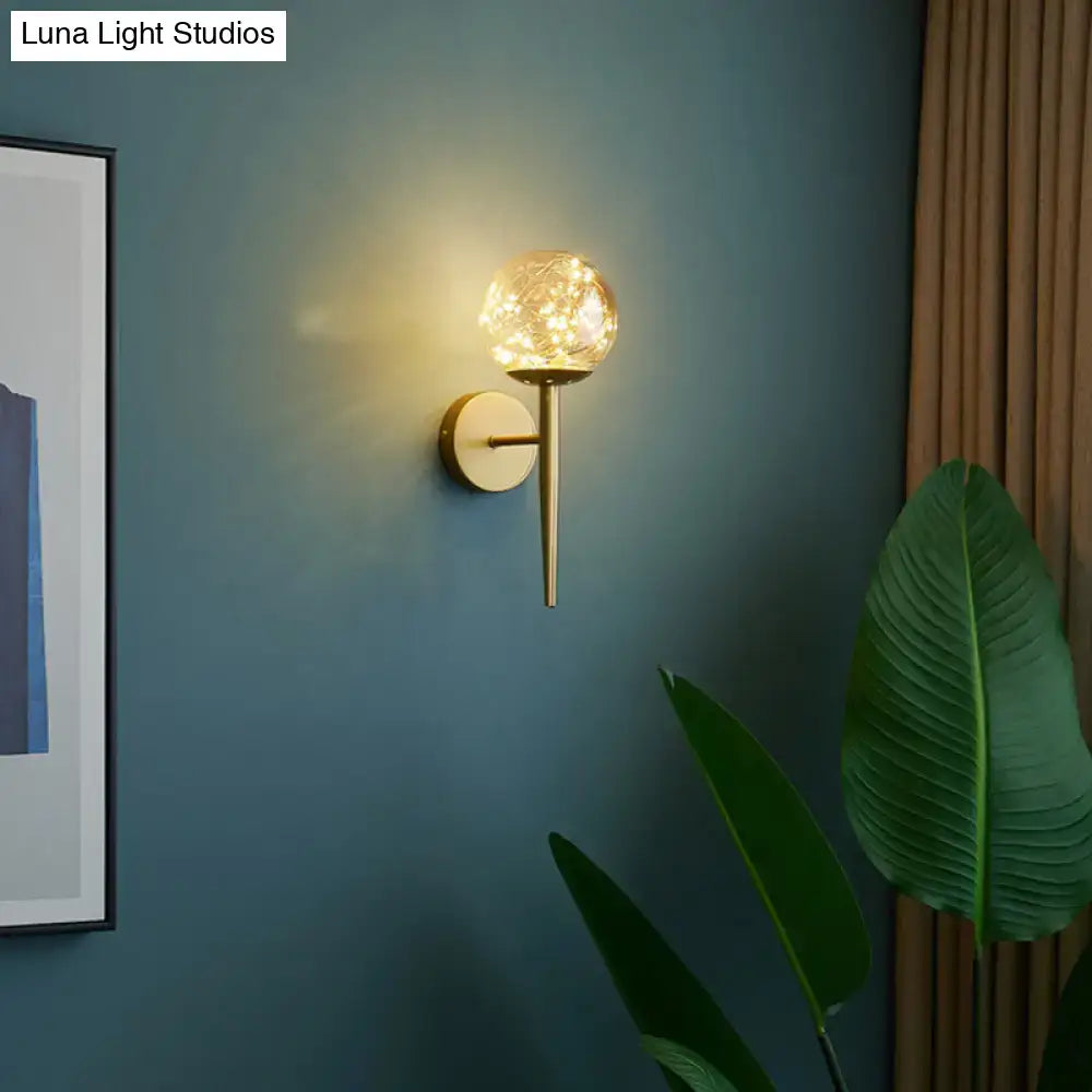 Nordic gold glass globe wall sconce with bedroom fairy lights